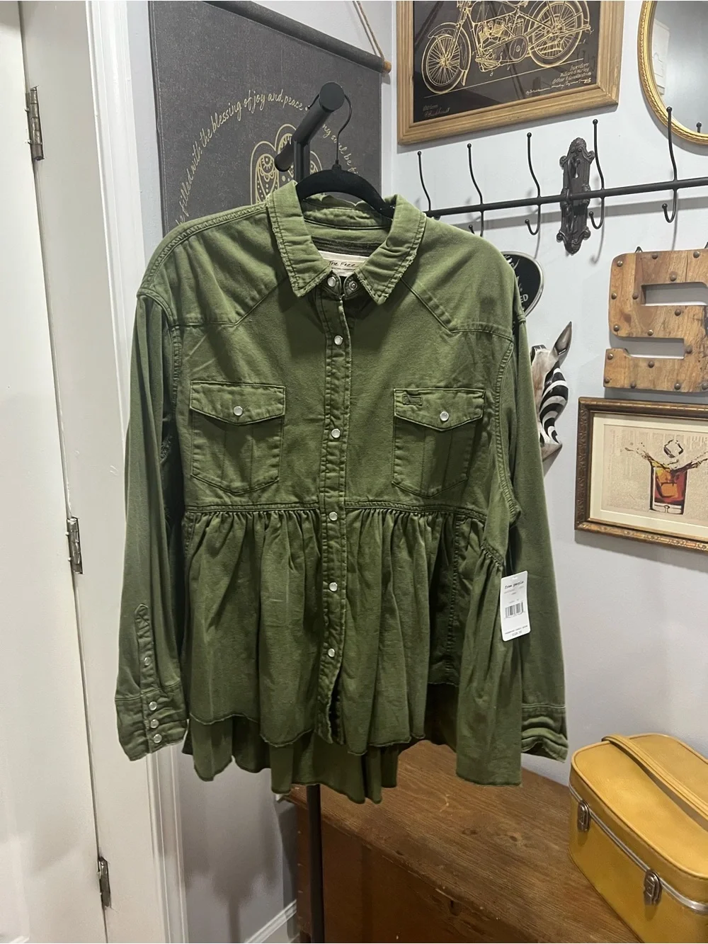 Free People Dylan high/low peplum jacket in Army- NEW